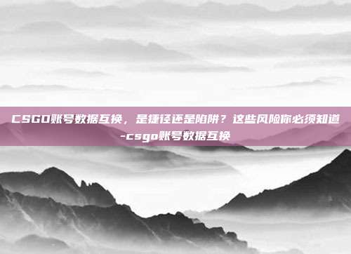 CSGO账号数据互换,是捷径还是陷阱?这些风险你必须知道-csgo账号数据互换