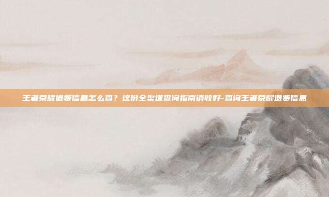 王者荣耀退费信息怎么查？这份全渠道查询指南请收好-查询王者荣耀退费信息