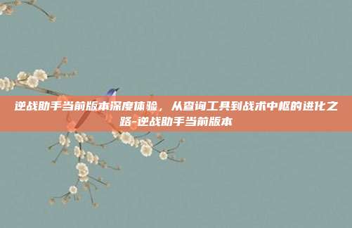逆战助手当前版本深度体验，从查询工具到战术中枢的进化之路-逆战助手当前版本