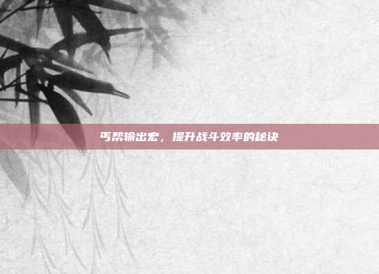 丐帮输出宏,提升战斗效率的秘诀