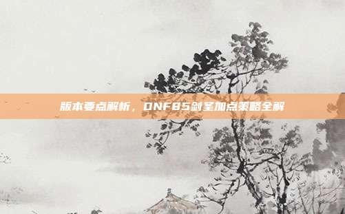 版本要点解析,DNF85剑圣加点策略全解