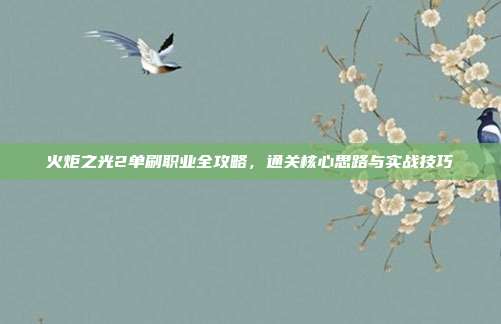 火炬之光2单刷职业全攻略，通关核心思路与实战技巧