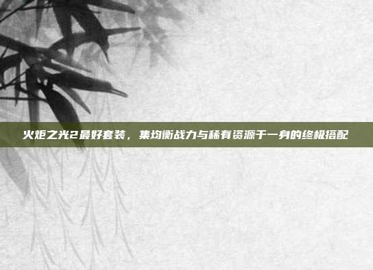 火炬之光2最好套装,集均衡战力与稀有资源于一身的终极搭配