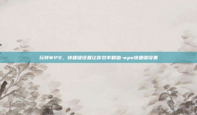玩转WPS,快捷键设置让你效率翻倍-wps快捷键设置