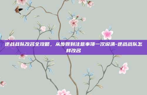 逆战战队改名全攻略，从步骤到注意事项一次说清-逆战战队怎样改名
