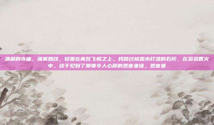 清晨的寺庙,薄雾如纱,轻覆在青瓦飞檐之上。我踏过被露水打湿的石阶,在袅袅香火中,终于见到了那尊令人心静的观音坐像。观音坐