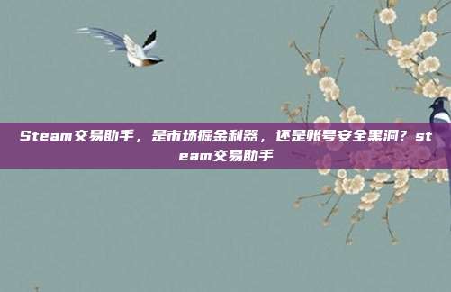 Steam交易助手，是市场掘金利器，还是账号安全黑洞？steam交易助手