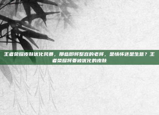 王者荣耀皮肤优化风暴,那些即将整容的老将,是情怀还是生意?王者荣耀将要被优化的皮肤