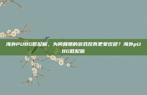 海外PUBG低配版,为何简陋的游戏反而更受欢迎?海外pUBG低配版