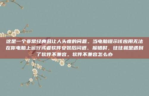 这是一个非常经典且让人头疼的问题。当电脑提示该应用无法在你电脑上运行或者软件安装后闪退、报错时，往往就是遇到了软件不兼容。软件不兼容怎么办