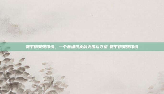 和平精英张环境，一个普通玩家的突围与守望-和平精英张环境