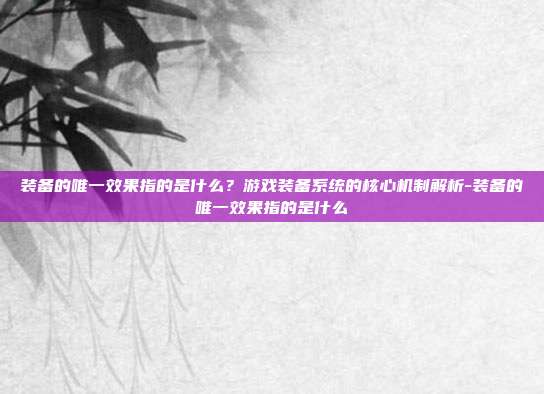 装备的唯一效果指的是什么?游戏装备系统的核心机制解析-装备的唯一效果指的是什么
