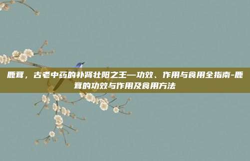 鹿茸,古老中药的补肾壮阳之王—功效、作用与食用全指南-鹿茸的功效与作用及食用方法