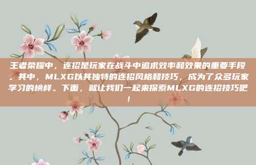 王者荣耀中,连招是玩家在战斗中追求效率和效果的重要手段。其中,MLXG以其独特的连招风格和技巧,成为了众多玩家学习的榜样。下面,就让我们一起来探索MLXG的连招技巧吧!