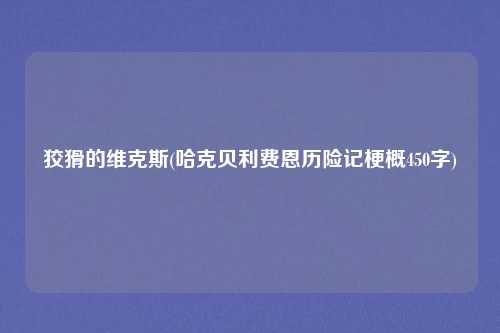 狡猾的维克斯(哈克贝利费恩历险记梗概450字)