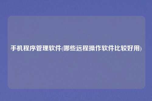 手机程序管理软件(哪些远程操作软件比较好用)