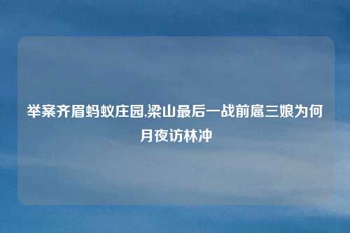 举案齐眉蚂蚁庄园,梁山最后一战前扈三娘为何月夜访林冲