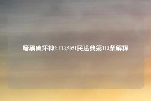 暗黑破坏神2 113,2021民法典第113条解释