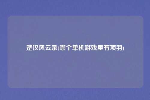 楚汉风云录(哪个单机游戏里有项羽)