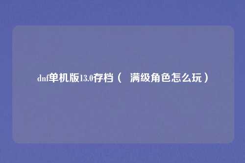 dnf单机版13.0存档( 满级角色怎么玩)