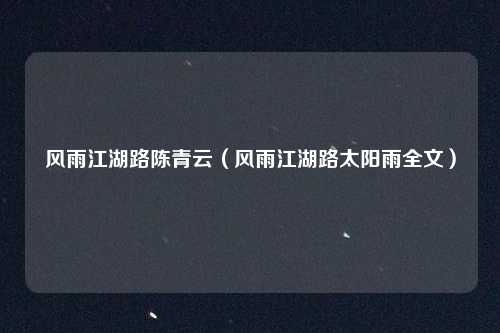 风雨江湖路陈青云(风雨江湖路太阳雨全文)