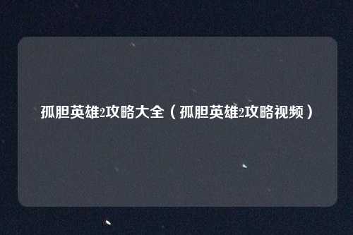 孤胆英雄2攻略大全(孤胆英雄2攻略视频)