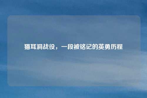 猫耳洞战役,一段被铭记的英勇历程