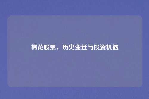 棉花股票,历史变迁与投资机遇