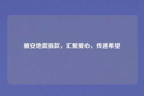 雅安地震捐款,汇聚爱心,传递希望