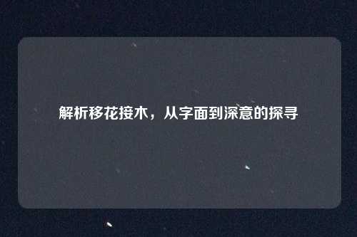 解析移花接木,从字面到深意的探寻