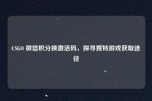CSGO 微信积分换激活码,探寻独特游戏获取途径