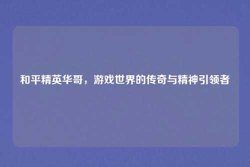 和平精英华哥,游戏世界的传奇与精神引领者