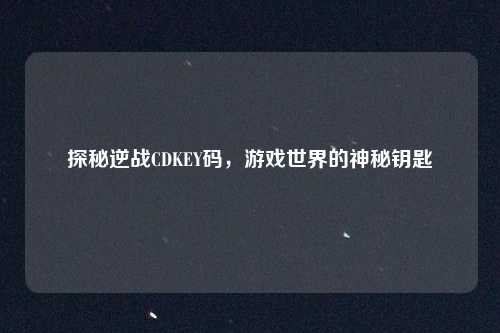 探秘逆战CDKEY码，游戏世界的神秘钥匙