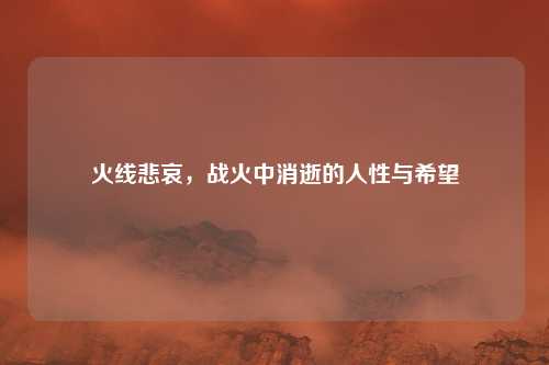 火线悲哀,战火中消逝的人性与希望