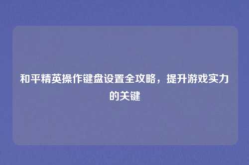 和平精英操作键盘设置全攻略，提升游戏实力的关键