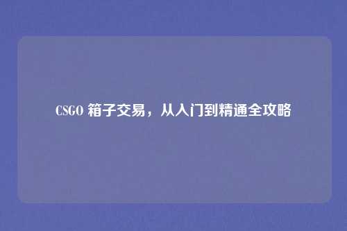 CSGO 箱子交易,从入门到精通全攻略