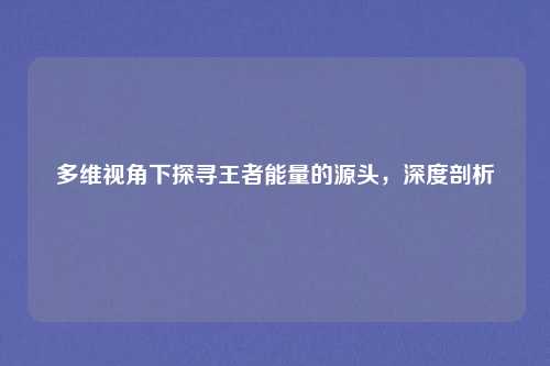 多维视角下探寻王者能量的源头,深度剖析
