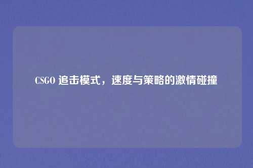 CSGO 追击模式，速度与策略的激情碰撞