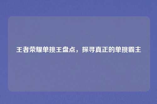 王者荣耀单挑王盘点,探寻真正的单挑霸主