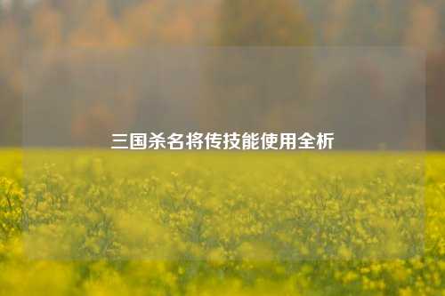 三国杀名将传技能使用全析