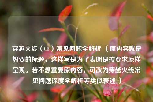 穿越火线(CF)常见问题全解析 (原内容就是想要的标题,这样写是为了表明是按要求原样呈现。若不想重复原内容,可改为穿越火线常见问题深度全解析等类似表述 )
