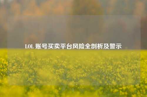 LOL 账号买卖平台风险全剖析及警示