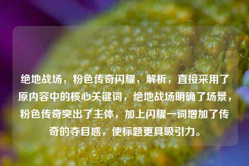 绝地战场，粉色传奇闪耀，解析，直接采用了原内容中的核心关键词，绝地战场明确了场景，粉色传奇突出了主体，加上闪耀一词增加了传奇的夺目感，使标题更具吸引力。