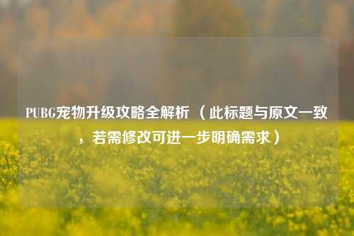 PUBG宠物升级攻略全解析 （此标题与原文一致，若需修改可进一步明确需求）