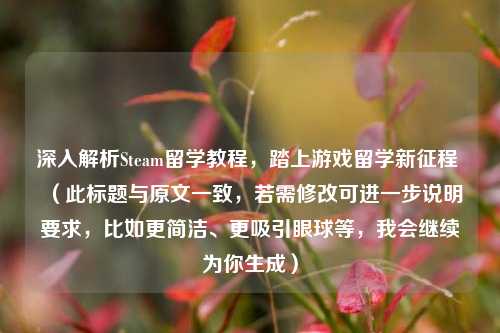 深入解析Steam留学教程,踏上游戏留学新征程 (此标题与原文一致,若需修改可进一步说明要求,比如更简洁、更吸引眼球等,我会继续为你生成)