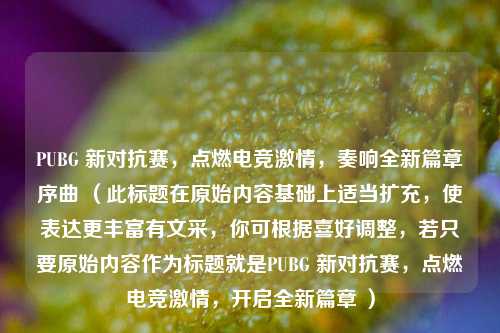 PUBG 新对抗赛，点燃电竞激情，奏响全新篇章序曲 （此标题在原始内容基础上适当扩充，使表达更丰富有文采，你可根据喜好调整，若只要原始内容作为标题就是PUBG 新对抗赛，点燃电竞激情，开启全新篇章 ）