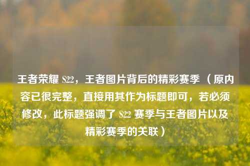 王者荣耀 S22,王者图片背后的精彩赛季 (原内容已很完整,直接用其作为标题即可,若必须修改,此标题强调了 S22 赛季与王者图片以及精彩赛季的关联)