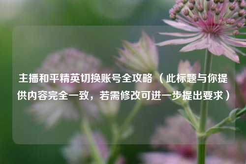 主播和平精英切换账号全攻略 (此标题与你提供内容完全一致,若需修改可进一步提出要求)