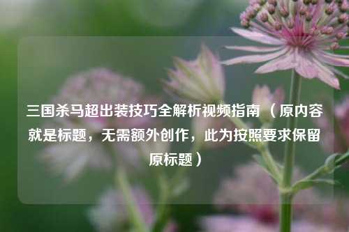 三国杀马超出装技巧全解析视频指南 （原内容就是标题，无需额外创作，此为按照要求保留原标题）