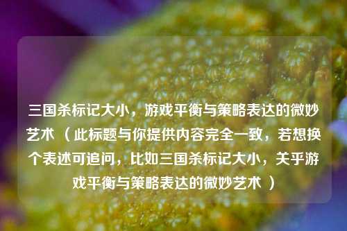 三国杀标记大小,游戏平衡与策略表达的微妙艺术 (此标题与你提供内容完全一致,若想换个表述可追问,比如三国杀标记大小,关乎游戏平衡与策略表达的微妙艺术 )